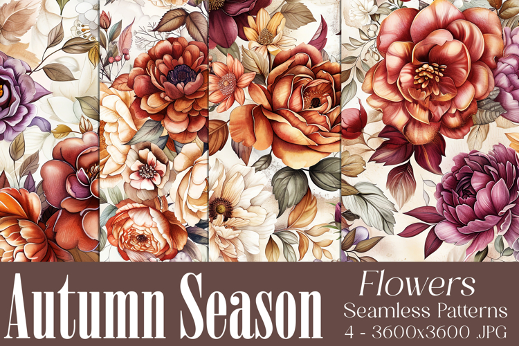Autumn Floral Pattern, Fall Flowers Seamless Patterns, s14