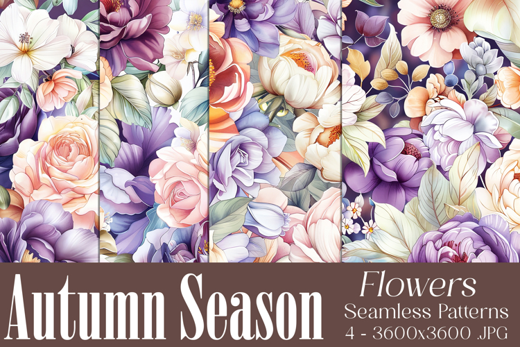 Autumn Floral Pattern, Fall Flowers Seamless Patterns, s15