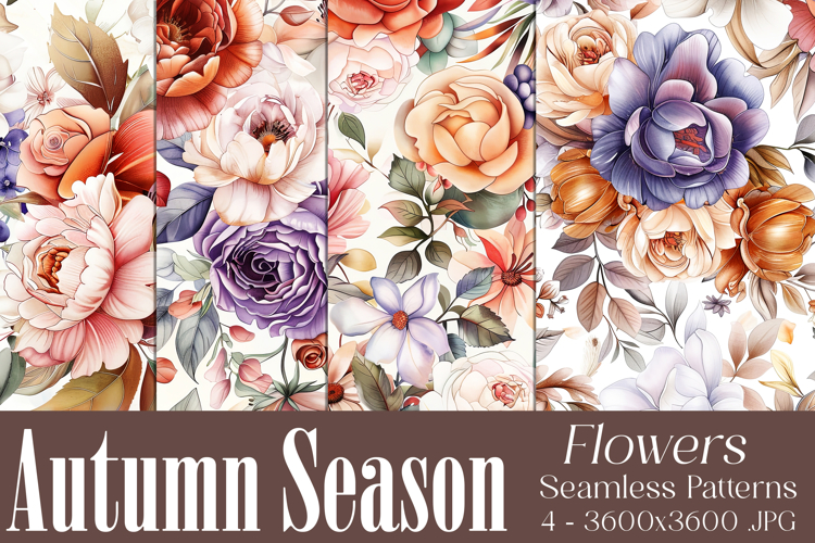 Autumn Floral Pattern, Fall Flowers Seamless Patterns, s16