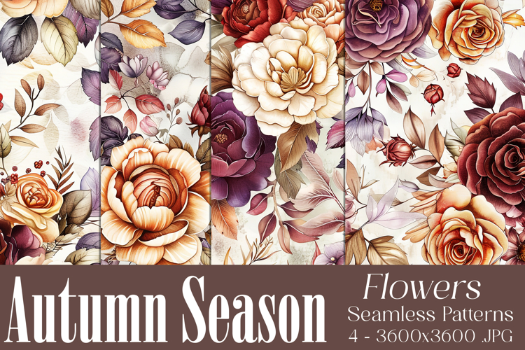 Autumn Floral Pattern, Fall Flowers Seamless Patterns, s17