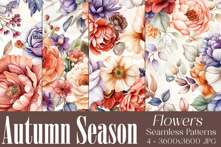 Autumn Floral Pattern, Fall Flowers Seamless Patterns, s18