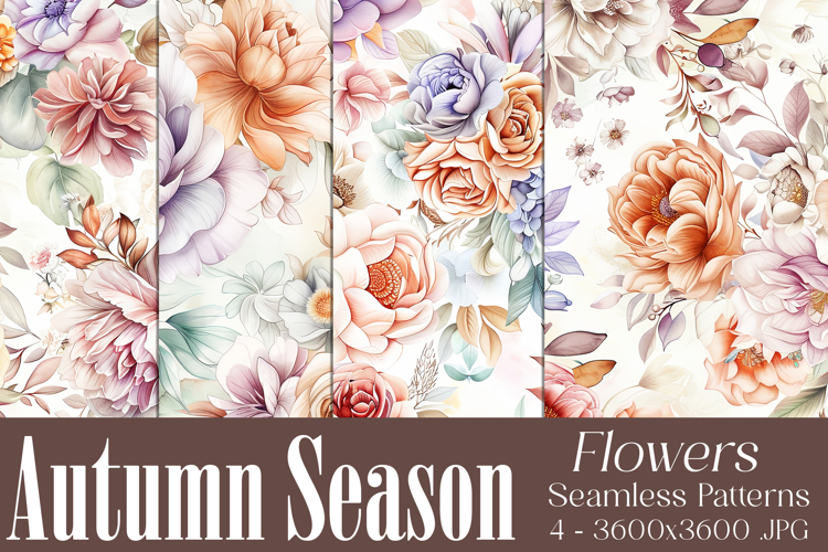 Autumn Floral Pattern, Fall Flowers Seamless Patterns, s19