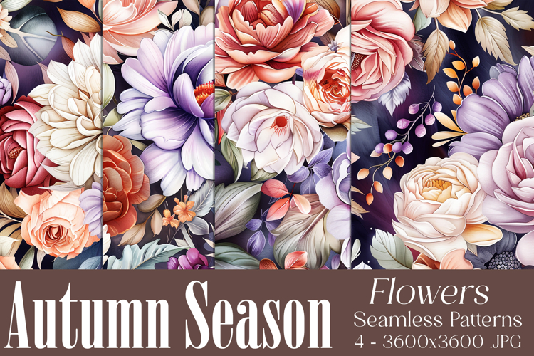 Autumn Floral Pattern, Fall Flowers Seamless Patterns, s2