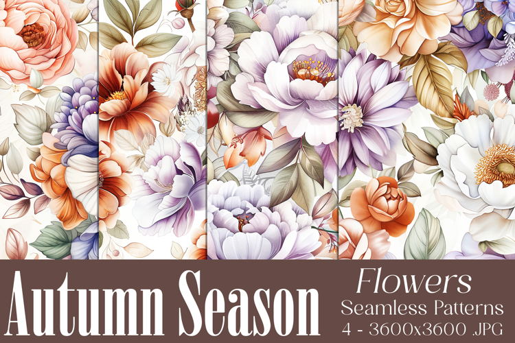 Autumn Floral Pattern, Fall Flowers Seamless Patterns, s20