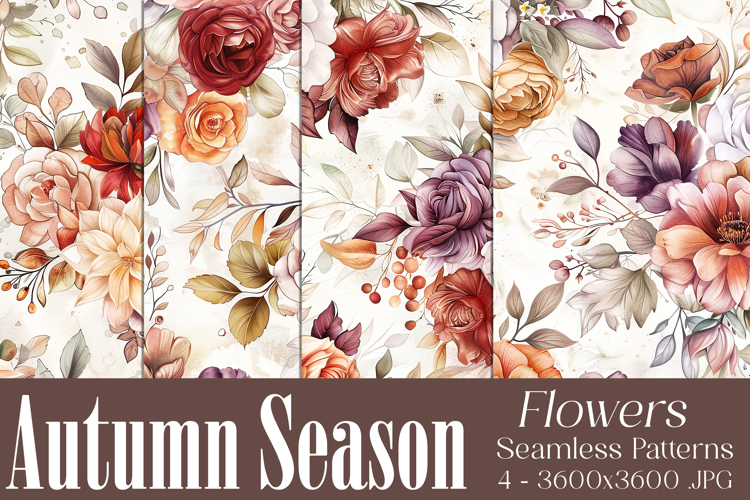 Autumn Floral Pattern, Fall Flowers Seamless Patterns, s21