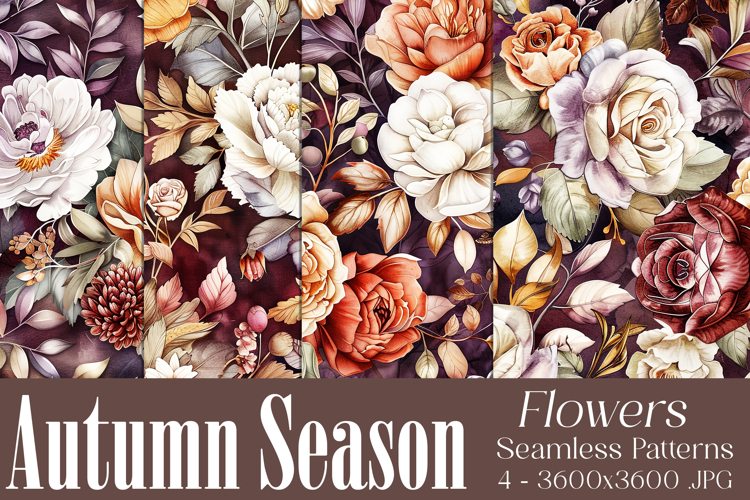 Autumn Floral Pattern, Fall Flowers Seamless Patterns, s22