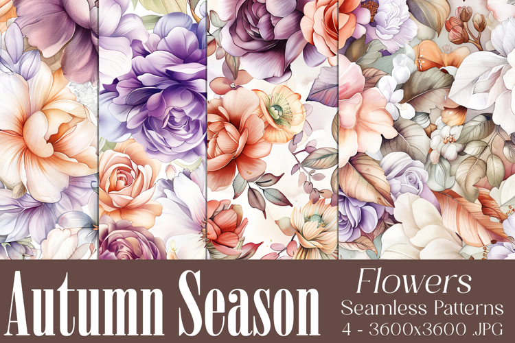 Autumn Floral Pattern, Fall Flowers Seamless Patterns, s23