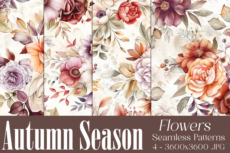 Autumn Floral Pattern, Fall Flowers Seamless Patterns, s24