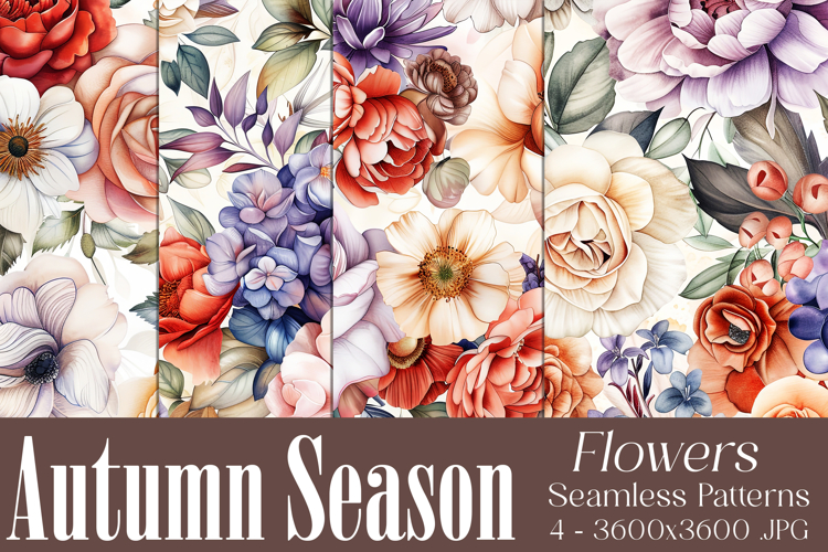 Autumn Floral Pattern, Fall Flowers Seamless Patterns, s25