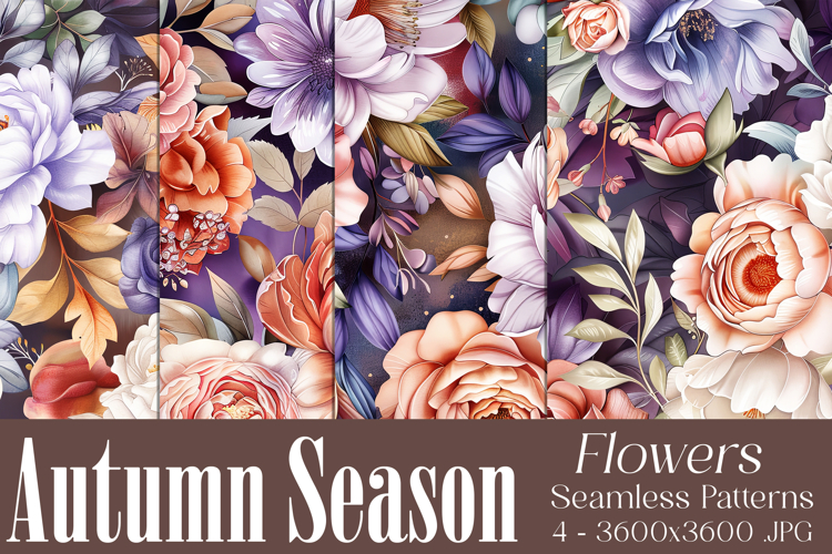 Autumn Floral Pattern, Fall Flowers Seamless Patterns, s3
