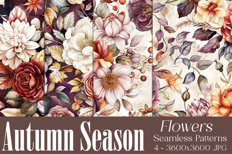 Autumn Floral Pattern, Fall Flowers Seamless Patterns, s31