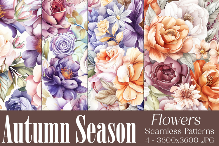 Autumn Floral Pattern, Fall Flowers Seamless Patterns, s32