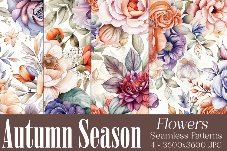 Autumn Floral Pattern, Fall Flowers Seamless Patterns, s33