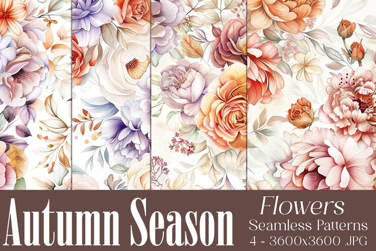 Autumn Floral Pattern, Fall Flowers Seamless Patterns, s34