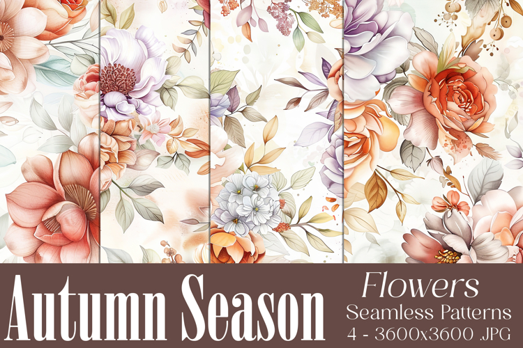 Autumn Floral Pattern, Fall Flowers Seamless Patterns, s35