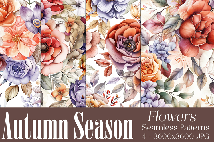 Autumn Floral Pattern, Fall Flowers Seamless Patterns, s36