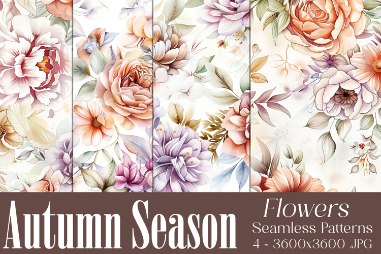 Autumn Floral Pattern, Fall Flowers Seamless Patterns, s37