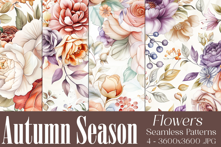 Autumn Floral Pattern, Fall Flowers Seamless Patterns, s38