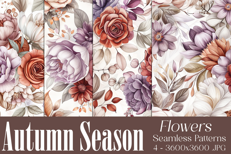 Autumn Floral Pattern, Fall Flowers Seamless Patterns, s39