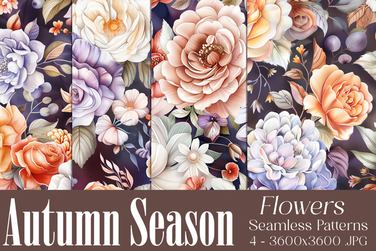 Autumn Floral Pattern, Fall Flowers Seamless Patterns, s4