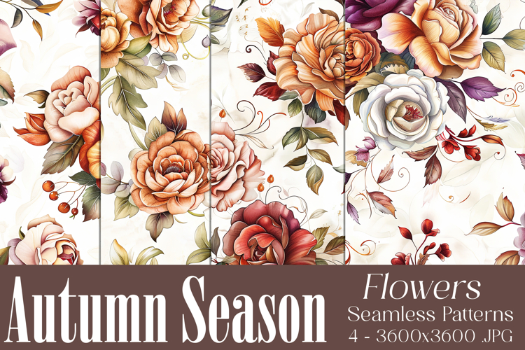 Autumn Floral Pattern, Fall Flowers Seamless Patterns, s40