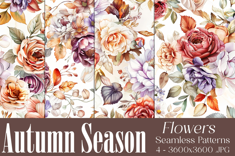 Autumn Floral Pattern, Fall Flowers Seamless Patterns, s41