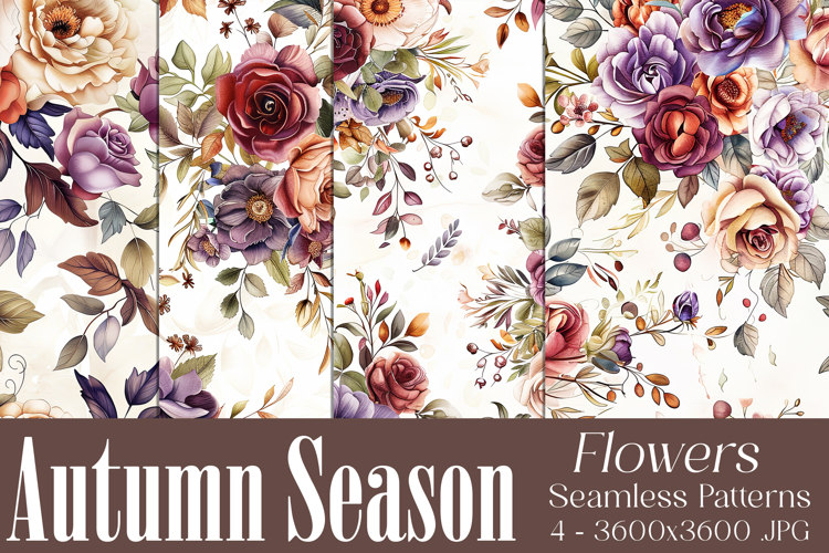 Autumn Floral Pattern, Fall Flowers Seamless Patterns, s42