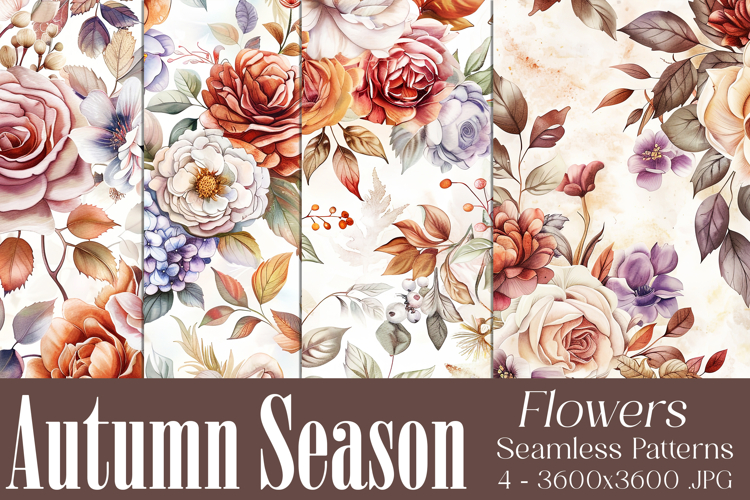Autumn Floral Pattern, Fall Flowers Seamless Patterns, s43