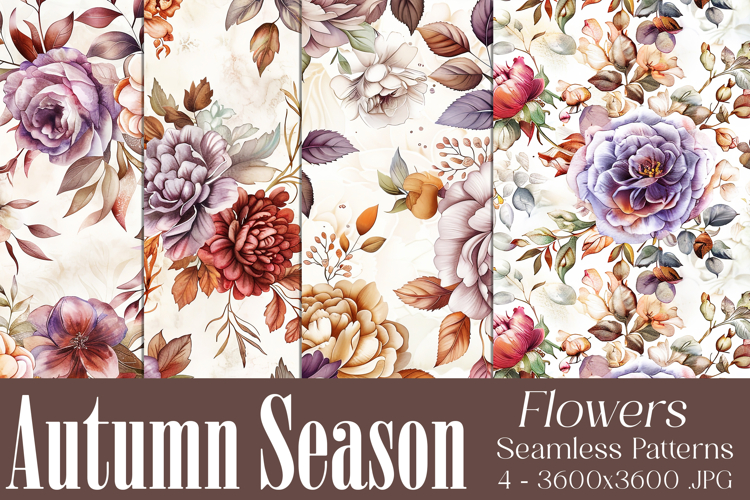Autumn Floral Pattern, Fall Flowers Seamless Patterns, s44