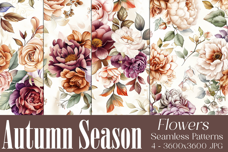 Autumn Floral Pattern, Fall Flowers Seamless Patterns, s45