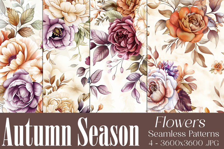 Autumn Floral Pattern, Fall Flowers Seamless Patterns, s46