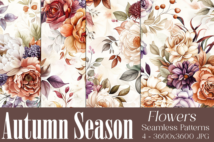 Autumn Floral Pattern, Fall Flowers Seamless Patterns, s47