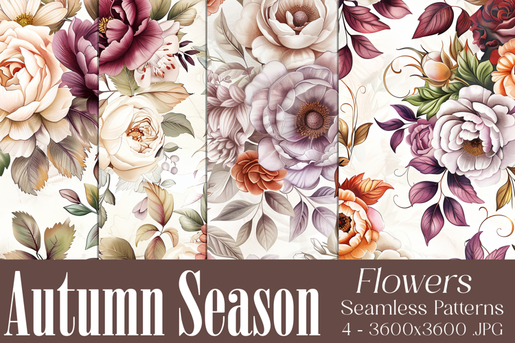 Autumn Floral Pattern, Fall Flowers Seamless Patterns, s48