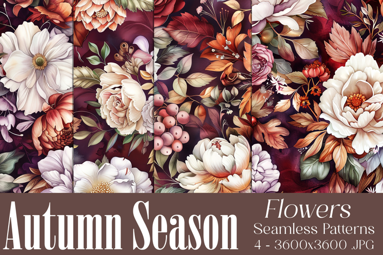 Autumn Floral Pattern, Fall Flowers Seamless Patterns, s49