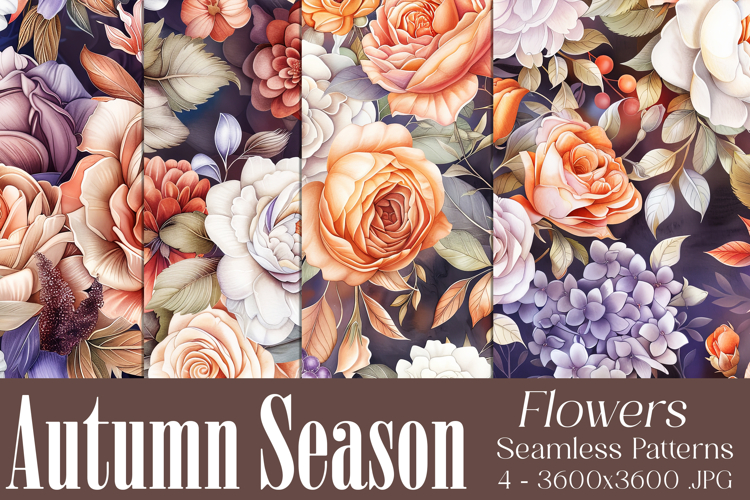 Autumn Floral Pattern, Fall Flowers Seamless Patterns, s5
