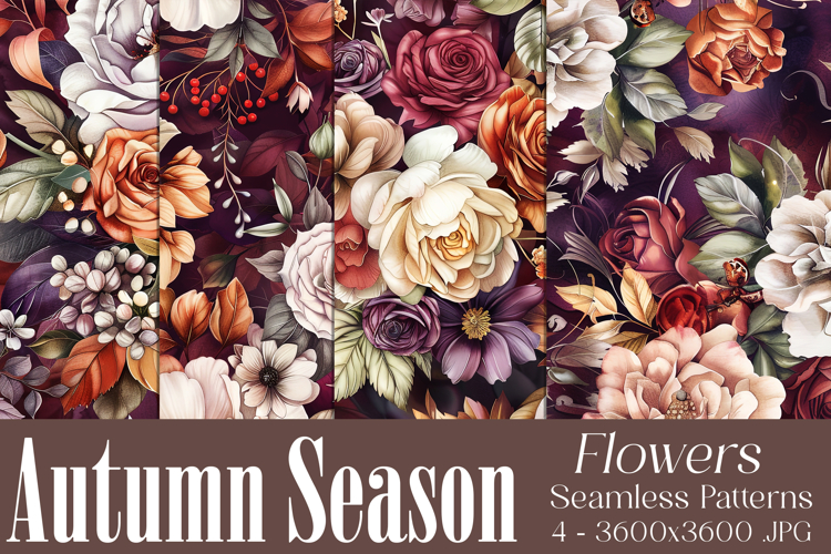 Autumn Floral Pattern, Fall Flowers Seamless Patterns, s50