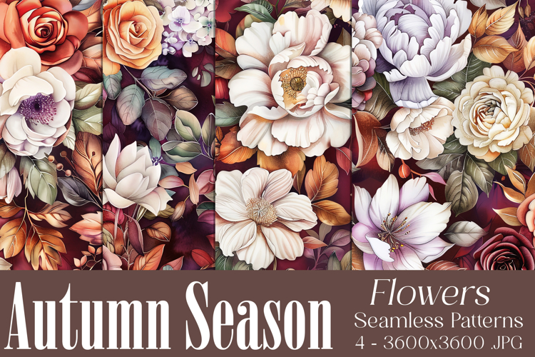 Autumn Floral Pattern, Fall Flowers Seamless Patterns, s51