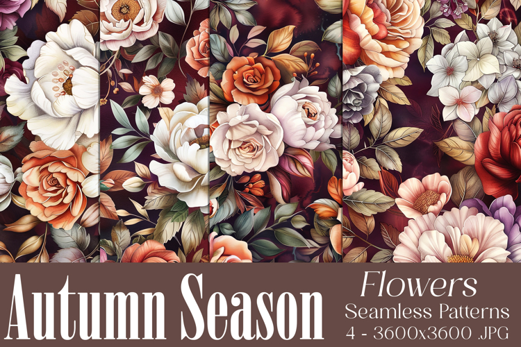 Autumn Floral Pattern, Fall Flowers Seamless Patterns, s52