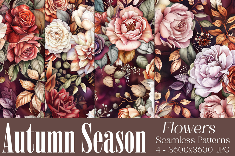 Autumn Floral Pattern, Fall Flowers Seamless Patterns, s53