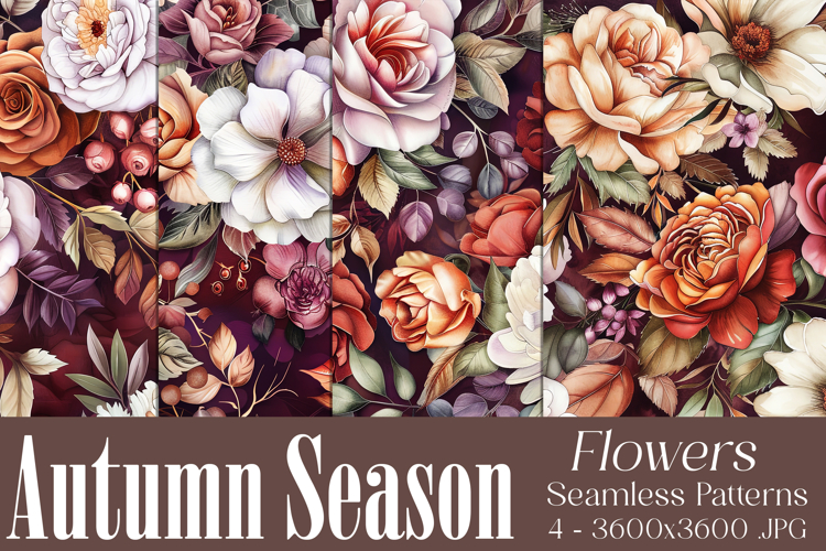 Autumn Floral Pattern, Fall Flowers Seamless Patterns, s54