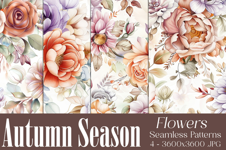 Autumn Floral Pattern, Fall Flowers Seamless Patterns, s8