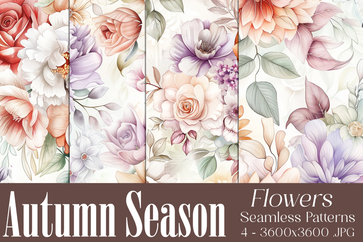Autumn Floral Pattern, Fall Flowers Seamless Patterns, s9