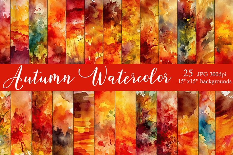 Watercolor Backgrounds, 15x15 Fall Autumn Season Watercolor example image 1