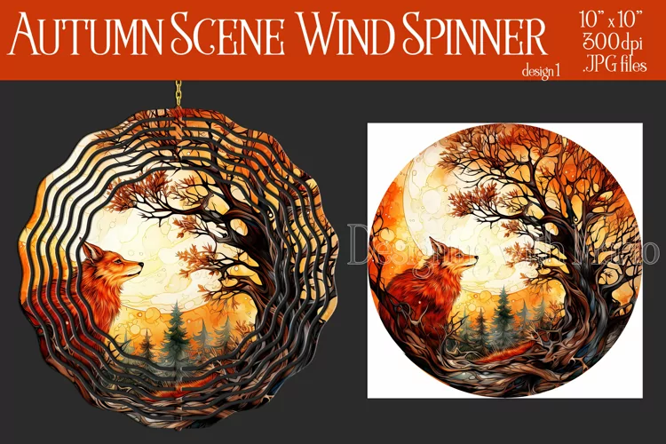 Autumn Scene Wind Spinner, Watercolor Fall Wind Spinnner, d1
