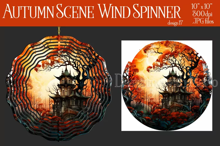 Autumn Scene Wind Spinner, Watercolor Fall Wind Spinnner,17