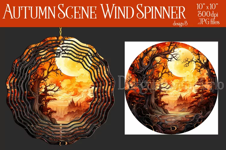 Autumn Scene Wind Spinner, Watercolor Fall Wind Spinnner, d5