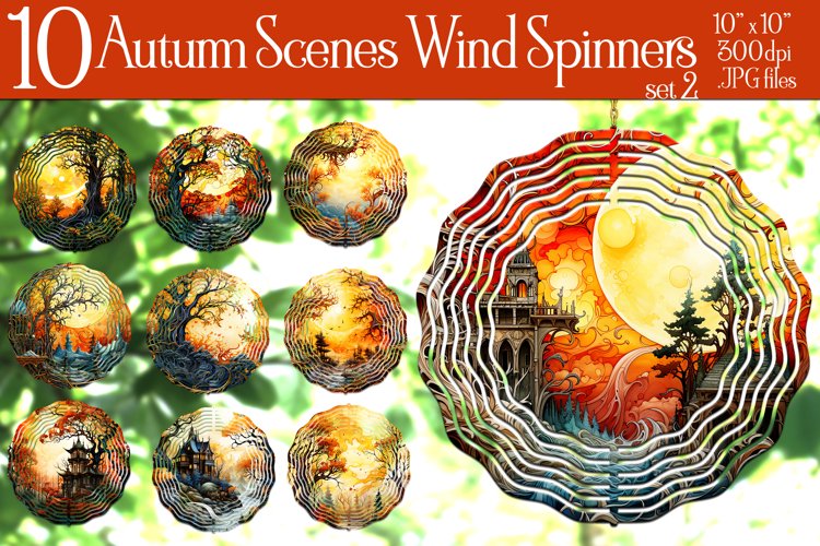 Autumn Scene Wind Spinners, Watercolor Fall Wind Spinnners