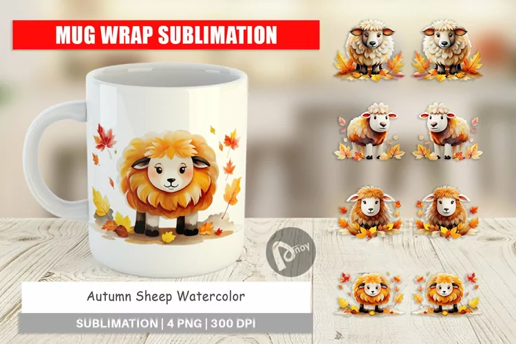 Mug Wrap Design Autumn Sheep Watercolor