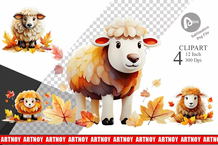 Autumn Sheep Watercolor Clipart