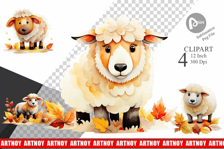 Autumn Sheep Watercolor Clipart